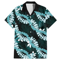 Puakenikeni Maile Lei Family Matching Tank Maxi Dress and Hawaiian Shirt Frangipani Turquoise Tropical Leaves LT01 Dad's Shirt - Short Sleeve Turquoise - Polynesian Pride