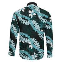 Puakenikeni Maile Lei Family Matching Tank Maxi Dress and Hawaiian Shirt Frangipani Turquoise Tropical Leaves LT01 - Polynesian Pride