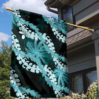 Puakenikeni Maile Lei Garden Flag Frangipani Turquoise Tropical Leaves LT01 - Polynesian Pride