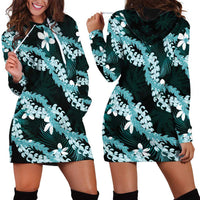 Puakenikeni Maile Lei Hoodie Dress Frangipani Turquoise Tropical Leaves LT01 - Polynesian Pride