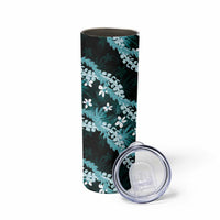 Puakenikeni Maile Lei Skinny Tumbler Frangipani Turquoise Tropical Leaves