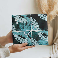 Puakenikeni Maile Lei Wrapping Paper Frangipani Turquoise Tropical Leaves LT01 - Polynesian Pride