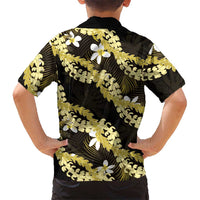 Puakenikeni Maile Lei Family Matching Off The Shoulder Long Sleeve Dress and Hawaiian Shirt Frangipani Yellow Tropical Leaves LT01 - Polynesian Pride