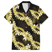 Puakenikeni Maile Lei Family Matching Off The Shoulder Long Sleeve Dress and Hawaiian Shirt Frangipani Yellow Tropical Leaves LT01 Dad's Shirt - Short Sleeve Yellow - Polynesian Pride