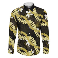 Puakenikeni Maile Lei Family Matching Off The Shoulder Long Sleeve Dress and Hawaiian Shirt Frangipani Yellow Tropical Leaves LT01 Dad's Shirt - Long Sleeve Yellow - Polynesian Pride