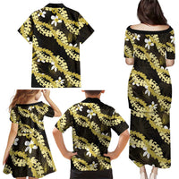 Puakenikeni Maile Lei Family Matching Puletasi and Hawaiian Shirt Frangipani Yellow Tropical Leaves