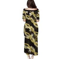 Puakenikeni Maile Lei Family Matching Puletasi and Hawaiian Shirt Frangipani Yellow Tropical Leaves