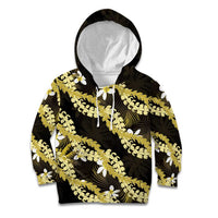 Puakenikeni Maile Lei Kid Hoodie Frangipani Yellow Tropical Leaves
