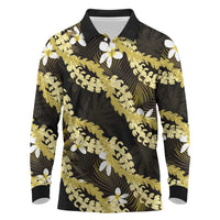 Puakenikeni Maile Lei Long Sleeve Polo Shirt Frangipani Yellow Tropical Leaves