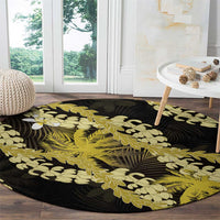 Puakenikeni Maile Lei Round Carpet Frangipani Yellow Tropical Leaves LT01 - Polynesian Pride
