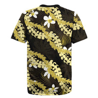 Puakenikeni Maile Lei Rugby Jersey Frangipani Yellow Tropical Leaves LT01 - Polynesian Pride