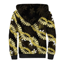 Puakenikeni Maile Lei Sherpa Hoodie Frangipani Yellow Tropical Leaves