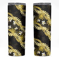 Puakenikeni Maile Lei Skinny Tumbler Frangipani Yellow Tropical Leaves