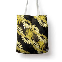 Puakenikeni Maile Lei Tote Bag Frangipani Yellow Tropical Leaves LT01 - Polynesian Pride