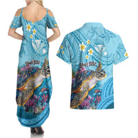 Personalized Hawaii Sea Turtle Couples Matching Summer Maxi Dress and Hawaiian Shirt Hawaii Map Ocean Vibes