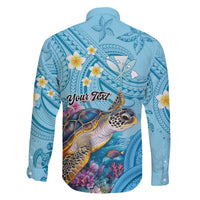 Personalized Hawaii Sea Turtle Family Matching Off The Shoulder Long Sleeve Dress and Hawaiian Shirt Hawaii Map Ocean Vibes