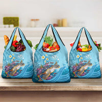 Personalized Hawaii Sea Turtle Grocery Bag Hawaii Map Ocean Vibes LT01 3-pack One Size Blue - Polynesian Pride