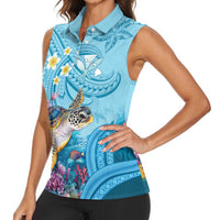 Personalized Hawaii Sea Turtle Women Sleeveless Polo Shirt Hawaii Map Ocean Vibes