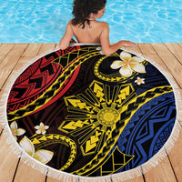 Philippines Spirit Tribal Sun Plumeria Beach Blanket Red And Blue Polynesian Pattern