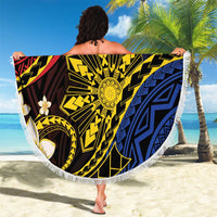 Philippines Spirit Tribal Sun Plumeria Beach Blanket Red And Blue Polynesian Pattern