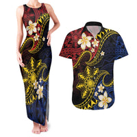 Philippines Spirit Tribal Sun Plumeria Couples Matching Tank Maxi Dress and Hawaiian Shirt Red And Blue Polynesian Pattern
