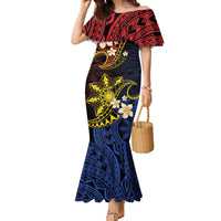 Philippines Spirit Tribal Sun Plumeria Family Matching Mermaid Dress and Hawaiian Shirt Red And Blue Polynesian Pattern