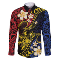 Philippines Spirit Tribal Sun Plumeria Family Matching Off The Shoulder Long Sleeve Dress and Hawaiian Shirt Red And Blue Polynesian Pattern