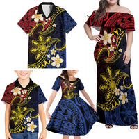 Philippines Spirit Tribal Sun Plumeria Family Matching Off Shoulder Maxi Dress and Hawaiian Shirt Red And Blue Polynesian Pattern