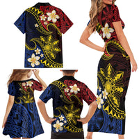 Philippines Spirit Tribal Sun Plumeria Family Matching Short Sleeve Bodycon Dress and Hawaiian Shirt Red And Blue Polynesian Pattern