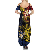 Philippines Spirit Tribal Sun Plumeria Family Matching Summer Maxi Dress and Hawaiian Shirt Red And Blue Polynesian Pattern