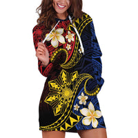 Philippines Spirit Tribal Sun Plumeria Hoodie Dress Red And Blue Polynesian Pattern