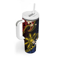 Philippines Spirit Tribal Sun Plumeria Tumbler With Handle Red And Blue Polynesian Pattern