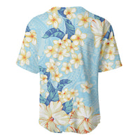 Hawaii Hibiscus Plumeria Blue Baseball Jersey Polynesian Pattern