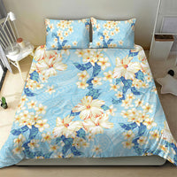 Hawaii Hibiscus Plumeria Blue Bedding Set Polynesian Pattern