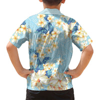Hawaii Hibiscus Plumeria Blue Family Matching Off Shoulder Maxi Dress and Hawaiian Shirt Polynesian Pattern
