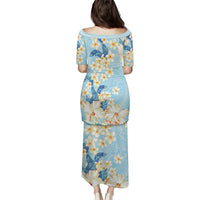 Hawaii Hibiscus Plumeria Blue Family Matching Puletasi and Hawaiian Shirt Polynesian Pattern