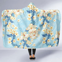 Hawaii Hibiscus Plumeria Blue Hooded Blanket Polynesian Pattern