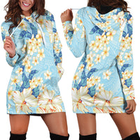 Hawaii Hibiscus Plumeria Blue Hoodie Dress Polynesian Pattern