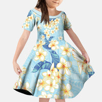 Hawaii Hibiscus Plumeria Blue Kid Short Sleeve Dress Polynesian Pattern