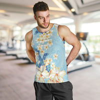 Hawaii Hibiscus Plumeria Blue Men Tank Top Polynesian Pattern