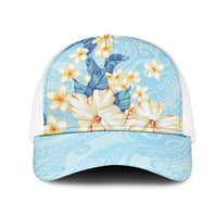 Hawaii Hibiscus Plumeria Blue Mesh Trucker Cap Polynesian Pattern