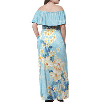 Hawaii Hibiscus Plumeria Blue Off Shoulder Maxi Dress Polynesian Pattern
