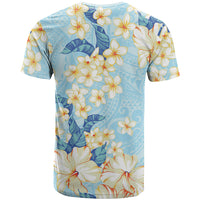 Hawaii Hibiscus Plumeria Blue T Shirt Polynesian Pattern