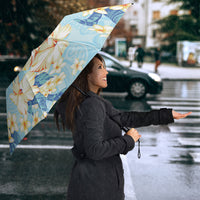 Hawaii Hibiscus Plumeria Blue Umbrella Polynesian Pattern