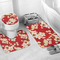 Hawaii Hibiscus Plumeria Red Bathroom Set Polynesian Pattern