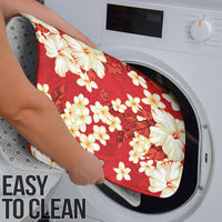 Hawaii Hibiscus Plumeria Red Bathroom Set Polynesian Pattern