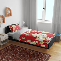 Hawaii Hibiscus Plumeria Red Bedding Set Polynesian Pattern