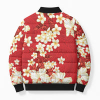 Hawaii Hibiscus Plumeria Red Bomber Puffer Jacket Polynesian Pattern