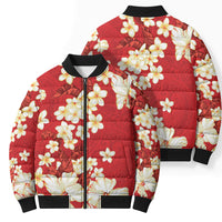 Hawaii Hibiscus Plumeria Red Bomber Puffer Jacket Polynesian Pattern