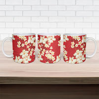 Hawaii Hibiscus Plumeria Red Ceramic Mug Polynesian Pattern